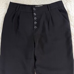 Anthropologie Black High Waisted Button Fly Pleated Cropped Trouser Pants US 6